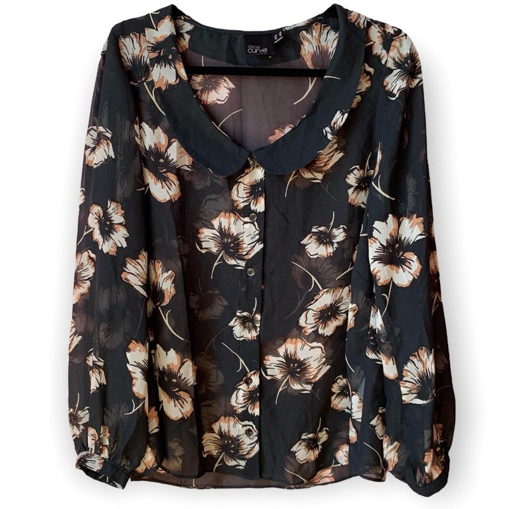ASOS Curve Plus Size Sheer Floral Collared Button Down Shirt Blouse Size XL